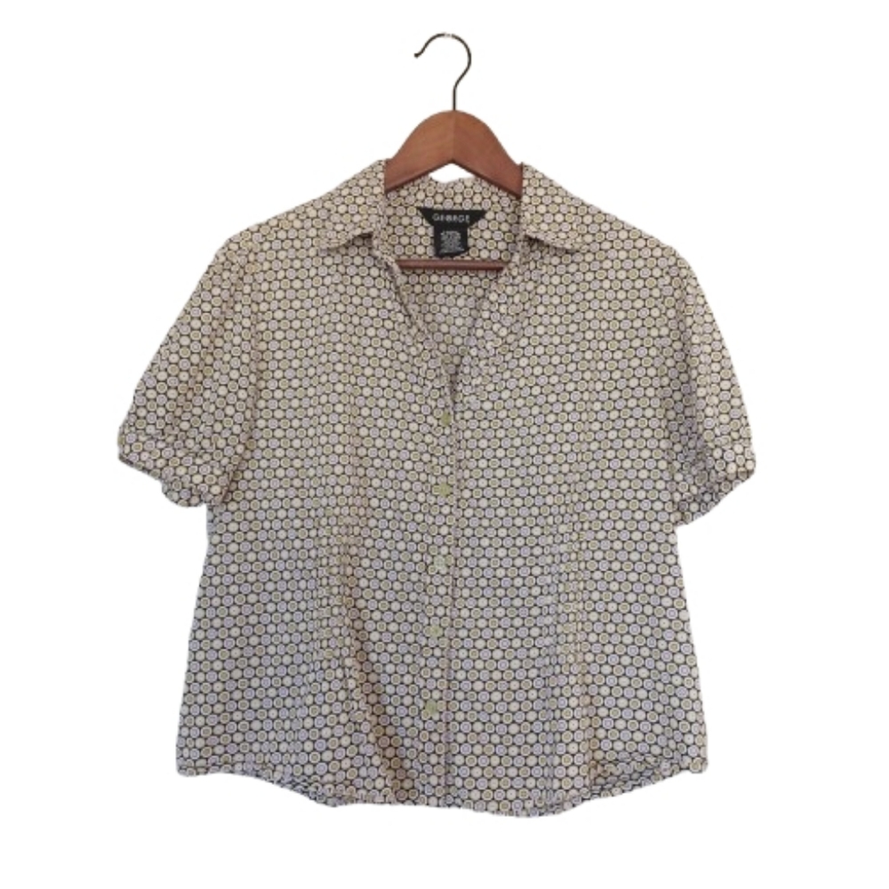 George Women’s Green Multicolored Circle Print Button Down Blouse - Size XL